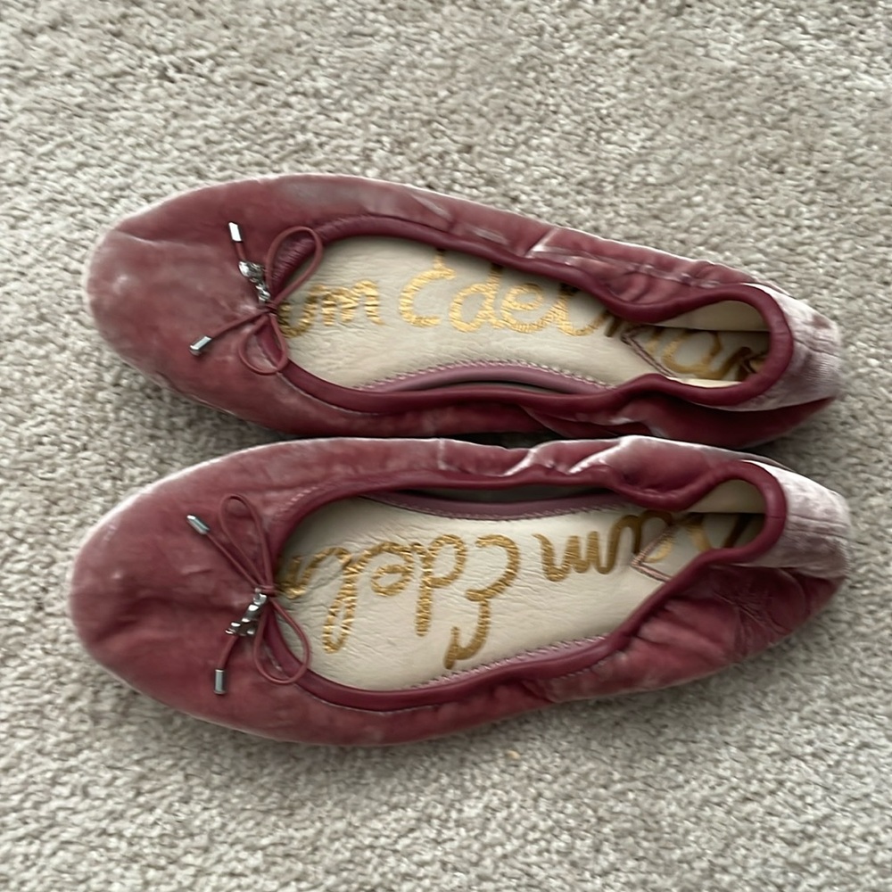 Pink crushed velvet flats